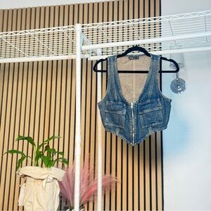 Denim Vest with Zipper Closure